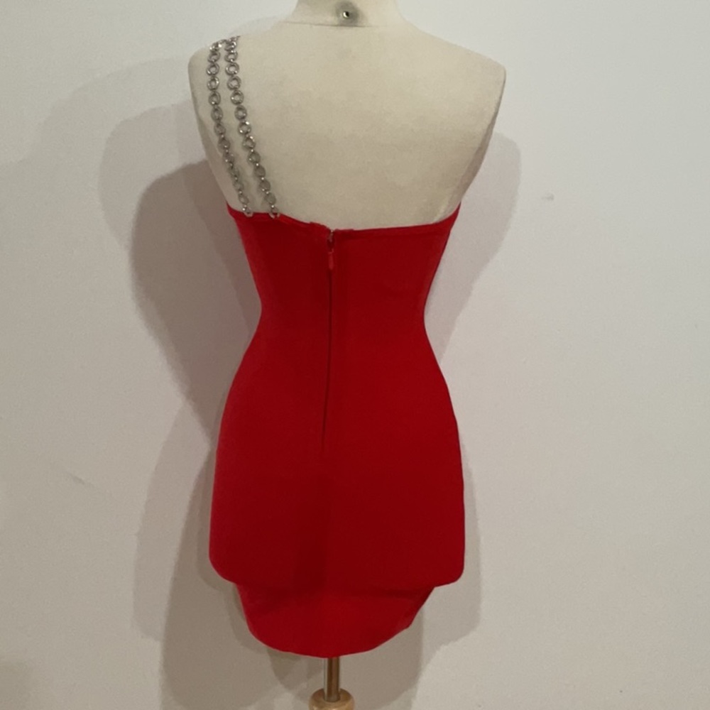 H:Ours Alisha One Shoulder Dress in Red, Size: XS - Picture 10 of 12